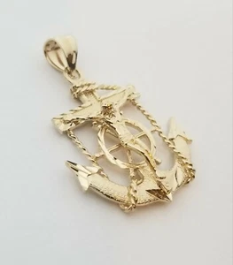 14k massiv Gold Kruzifix Seefahrer Anker Anhänger - religiöser Maritim Schmuck - Bild 1 von 6