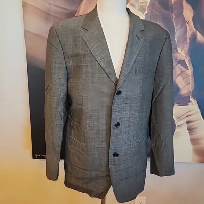 Donna Karan 签名西装外套灰色羊毛男式 44R 意大利制造 — 第 1/4 张图片