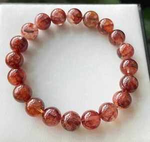 10mm Natural Red Multi-inclusions Phantom Quartz Crystal Beads Bracelet C1108 - Picture 1 of 8