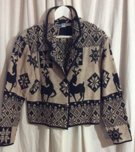 Hokus Pokus Women's Small Tan Aztec Reindeer Concho Buttons Tapestry Jacket EUC - Picture 1 of 9