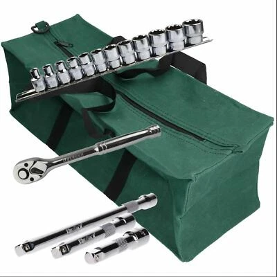 17pc Imperial AF Socket Set SAE Inch Sockets Extensions Ratchet 3/8"dr Tool Bag - Image 1 of 4