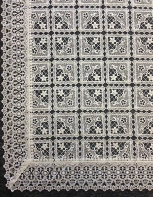 72x144" Ivory Rectangle Polyester Embroidery Lace Tablecloth Wedding Banquet - Image 1 of 3