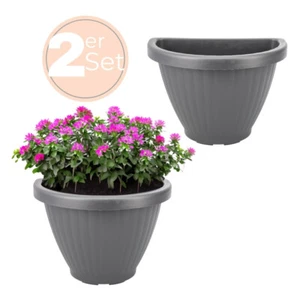2x Blumentopf Wand Blumen Topf Montage Vase Pflanzen Halterung 30 cm Grau - Bild 1 von 7