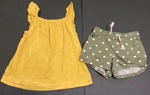 Girl's Gap & Old Navy Outfit Size 8 - Mustard Tank w/Olive Polka Dot Shorts EUC - Picture 1 of 8