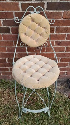 Teena TALL 24" Seat Vanity Stool/Chair Scroll Wrought Iron Metal Tufted Hollywoo - Image 1 of 4