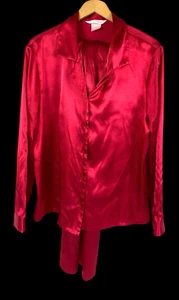Gilligan & O'Malley Pajama Set PJs Red Satin Top & Pants Womens M Quiet Luxury - Picture 1 of 12