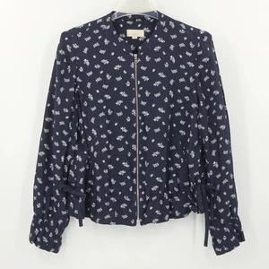 Loft  Bomber Jacket Womens Size Medium Floral Coquette Soft Lightweight Bows - Picture 1 of 7