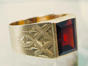 Anfang 1900 14k Gold antiker Herren Granat graviert Siegelring Gr. 9,25 5,5g - Bild 1 von 13
