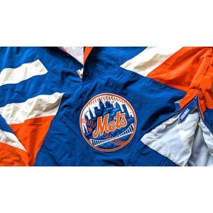 New York Mets 90s STARTER pullover 1/2 windbreaker jacket L blue orange MLB vtg - Picture 1 of 8