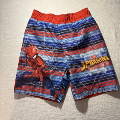 Marvel Spider-Man Boys Swim Trunks 5T Red Blue Web Print Board Shorts - Image 1 of 4