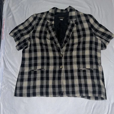 Blazer Vintage Años 90 Requisitos Mujer Manga Corta Mezcla Lino Talla 20W Cuadros” Foto 1 de 4