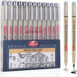 Micro Fineliner Drawing Art Pens: 12 Black Fine Line Waterproof Black,12pcs - Imagen 1 de 8