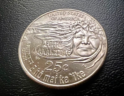 2023 P *Edith* Kanaka’ Ole quarter, Error Die Chip Clash Strike, proof shine 25c - Image 1 of 4