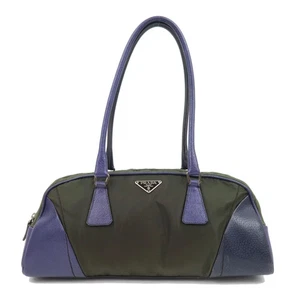 PRADA Nylon Leather Shoulder Bag Khaki Purple Silver HDW B10746 Authentic - Picture 1 of 20