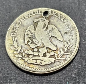 1851 Zs O.M. Mexican 1/2 real  Mexico Semi-key Date   Very Rare Holed Coin  - Picture 1 of 8