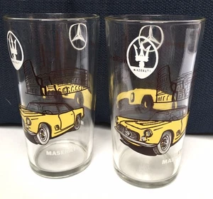 De colección Anchor Hocking 2 Vasos de Vidrio Alemán Mercedes Benz y Maserati Italiano - Imagen 1 de 7
