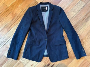 Chaqueta Blazer Traje Mujer J Crew Sólido Azul Marino 100% Lino Regent Talla 2” - Imagen 1 de 18