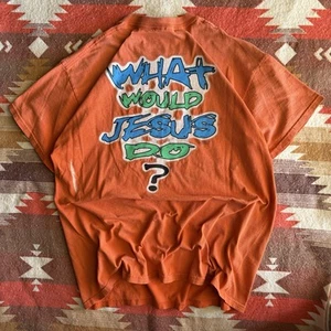 Vintage 90s What Would Jesus Do Faded/Painted Christian Graphic Shirt,XL,24x30.5 - Picture 1 of 6