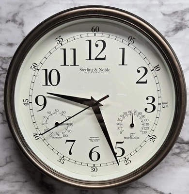 Sterling & Noble Wall Clock No 9 Humidity Temperature Round Plastic Rim Bronze  - Image 1 of 4