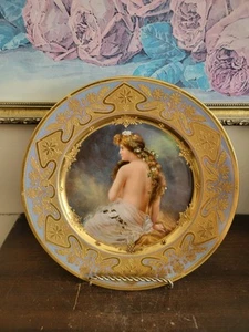 Antiker Royal Vienna handbemalter Portrait Teller Akt Mädchen blau erhaben gold - Bild 1 von 14