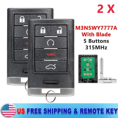 2 llaveros remotos inteligentes con hoja M3N5WY7777A para Cadillac CTS STS 2008-2014 Foto 1 de 4