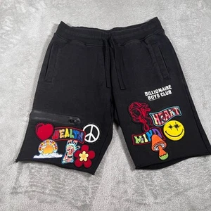 Billionaire Boys Club Shorts Mens Medium Black Graphic Patches Sweat Drawstring - Picture 1 of 11