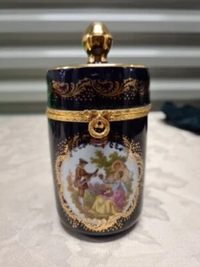 Vintage LIMOGES Castlr Porzellan Frankreich Kobaltblau Schmuckschatulle 22K Goldschild - Bild 1 von 7