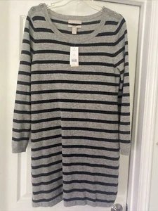 Banana Republic gray striped sweater dress petite size L - Picture 1 of 6