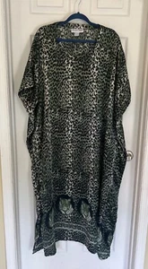 Vintage 90's Jessica Taylor Green Animal Print Maxi Kaftan Dress One Size - Picture 1 of 9