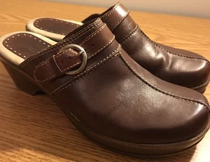Bass braun Leona Leder hinten offen Slipper Clogs Pantoletten Größe 8,5 M - Bild 1 von 8