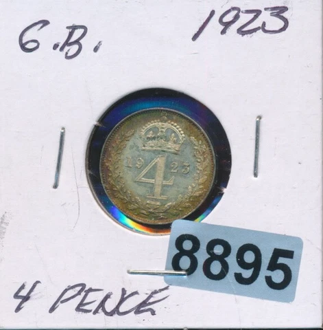 GREAT BRITAIN - 4 PENCE - SILVER - 1923 - CHOICE ORIGINAL TONING PROOF - #8895 Cover