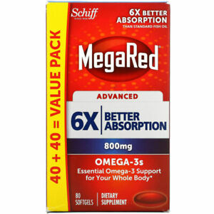 Schiff MegaRed Advanced Omega 3 Fish Oil Supplement 800mg - 80 Ct (Exp. 06/2024)