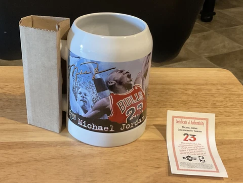 1997 Michael Jordan Commemorative 6” Tankard/Mug Upper Deck W/COA “Signed” NEW Cover