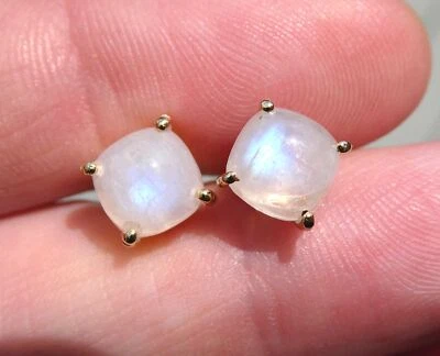 Aretes de plata de ley dorada corte cabujón piedra lunar azul 7,3 mm longitud 1,8 g Foto 1 de 4