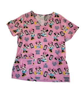 Disney Minnie Mouse Size S Women's V-neck Medical Scrub Top Pink - Picture 1 of 11