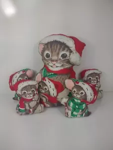 Vintage Handarbeit Weihnachten Katze und Maus Kissen 5er Set Handarbeit Regal Sitzer - Bild 1 von 12