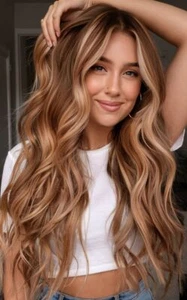Copper Brown with Strawberry Blond 22" Long Wavy 13x4 Lace Front Human Hair Wigs - Picture 1 of 4