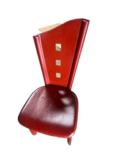 Vtg Italian Leather Highback Pair Accent Keyhole Magenta Chairs  Artedi Repl - Picture 1 of 3
