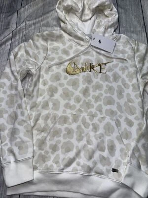 Nike Mujer XS Marfil Estampado Leopardo Sudadera con Capucha Sudadera NUEVO Foto 1 de 3