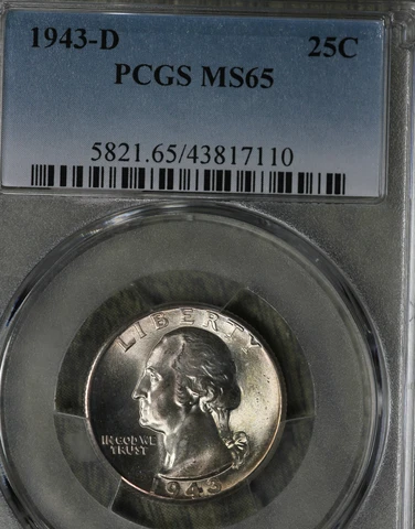 Beautiful GEM Uncirculated 1943-D Washington Quarters - PCGS MS65!! Cover
