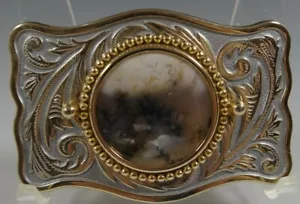 FIBBIA CINTURA CON PIETRA PREZIOSA NATURALE LUCIDA DIASPRO AGATA VINTAGE MOLTO PULITA #2 - Foto 1 di 2