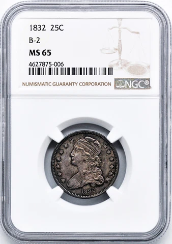 1832 CAPPED BUST 25C NGC MS 65 Cover