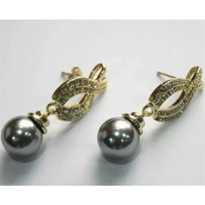 12mm Women's Round Sea Shell Pearl Drop Dangle Earrings 18K Gold Plated Jewelry - Picture 1 of 27
