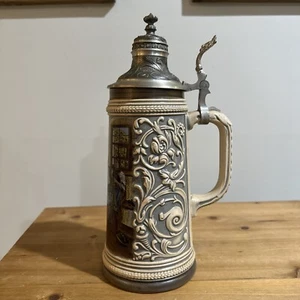 VINTAGE GERZ - WEST GERMAN RARE LIDDED BEER STEIN 11.5" - Picture 1 of 10