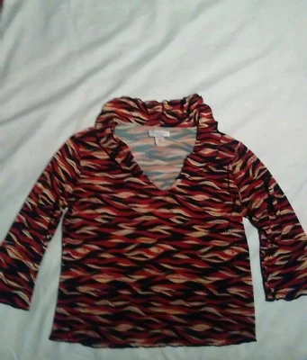 красная розовая черная белая блузка из полиэстера, полоса зебры, Мария Габриэль Нью-Йорк - Изображение 1 из 4