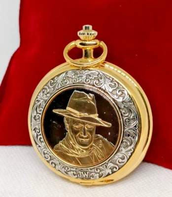 Collectible Franklin Mint John Wayne Full Hunter Quartz Pocket Watch-VGC/Working - Image 1 of 4