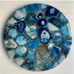 12" Blue Agate Crystal Coffee Table Top Gemstone Handcraft Garden Furniture Deco - Picture 1 of 8