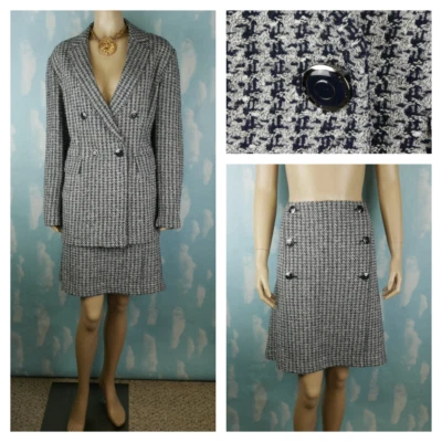 ST JOHN Azul Marino Chaqueta Falda XLL 18 20 2 piezas Traje Crema Botones Cuello Bolsillos Foto 1 de 4