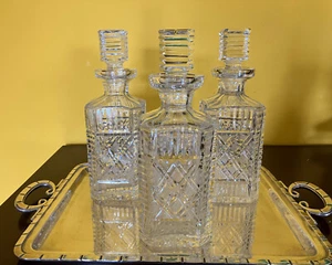 (3) Vintage Waterford Cut Crystal Bar Decanters Strawberry Square Master Cutters - Picture 1 of 15