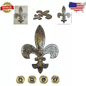 Traditional Amber Mosaic Fleur De Lis Wall Plaque - Perfect Housewarming Gift - Picture 1 of 6
